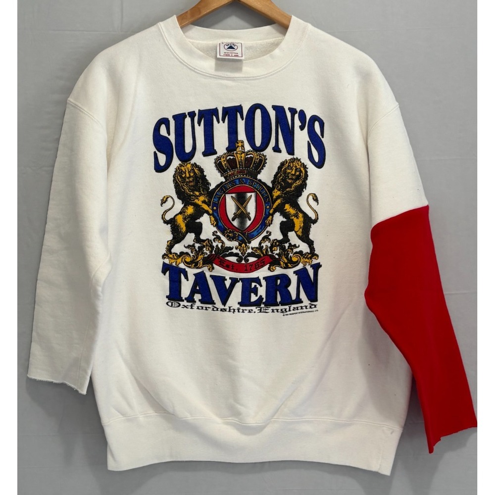 Delta Sutton's Tavern Graphic Sweatshirt Mens Large White Red Vintage 90s USA